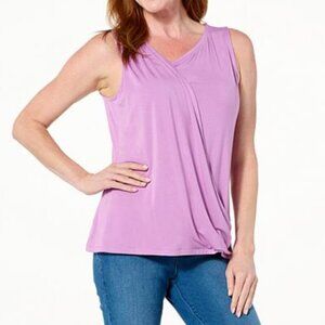 Iman Navy Blue Front Wrap Jersey Knit Tank 1X Plus Size